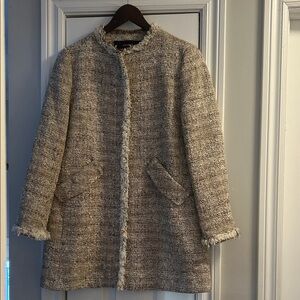 Zara Cream Tweed Teddy Jacket with Fringe